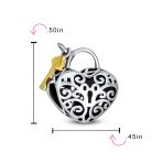 Vintage Two Tone Heart Filigree Lock & Key Charm Bead 14K Gold Plated Silver - Image 3