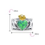 Created Green Opal Heart Claddagh Charm Bead .925 Sterling Silver for Bracelet - Image 3