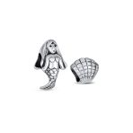 Set of 2 Nautical Clam Shell and Sea Nymph Mermaid Charm Bead Sterling Silver