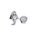 Set of 2 Nautical Clam Shell and Sea Nymph Mermaid Charm Bead Sterling Silver