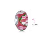 Set of 4 Pink Red Floral Hibiscus Glass Charm Bead for European Bracelets with Sterling Silver Core - Image 4