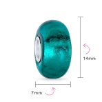 Set of 2 Translucent Solid Teal Blue Green Glass Charm Bead Sterling Silver Core - Image 4