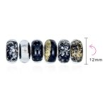 Black White Metallic Murano Glass Bead Charm Set for Bracelet .925 Sterling Silver - Image 3
