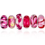 Mixed Set Red Pink Floral Murano Glass Flower Charm Bead Sterling Silver Core For Bracelet - Image 3