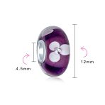 Set of 4 White Purple Flower Murano Glass Spacer Charm Bead Sterling Silver Core - Image 4
