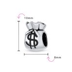 Set of 2 Good Luck Money Bag Charm Bead Sterling Silver for European Bracelet - Image 3