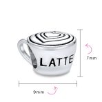 Set of 2 Latte Cup and Open Filigree Heart Charm Bead Oxidized Sterling Silver - Image 4