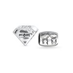 Set of 2 Mother's Day SUPER MOM and BFF Friendship Charm Bead Sterling Silver