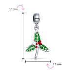 Christmas Charm Bead Green Mistletoe Holly Dangle Sterling Silver for Bracelets - Image 3