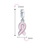 Radiant Pink Ribbon Hope Dangle Charm Bead Sterling Silver for Bracelets - Image 3
