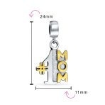 #1 Mom Dangle Charm Bead 14K Gold Plated Silver Bracelet - Image 3