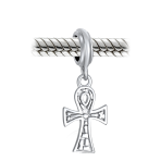 Egyptian Ankh Cross Dangle Charm Bead in Oxidized Sterling Silver for Bracelets - Image 3