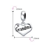 Grandma Heart Dangle Charm Bead for Grandmother Crystal Accent Sterling Silver - Image 3