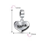 Word Nana Heart Dangle Charm Bead for Grandmother Crystal Silver Fit Bracelet - Image 3