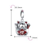 Japanese Maneki Neko Lucky Cat Dangle Charm Bead Red Enamel Sterling Silver - Image 4