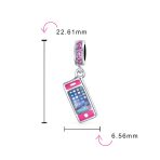 Pink Cell Mobile Smart Phone Dangle Charm Bead Enamel .925 Sterling Silver Fits Bracelet - Image 4