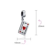 Travel Casino Ace of Hearts Dangle Charm Bead Red Heart Sterling Silver Bracelet - Image 3