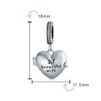 Words Saying MY BEAUTIFUL WIFE Dangle Charm Bead Heart Locket Sterling Silver - Image 5