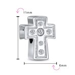 Simple Sparkling CZ Cross Charm Bead Communion Weddings Sterling Silver Bracelet - Image 3