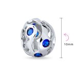 Set of 2 Wave Royal Blue Cubic Zirconia Charm Bead Simulated Sapphire Silver - Image 3