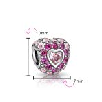 Hot Fuchsia Cubic Zirconia CZ Pave Pink Heart Charm Bead Sterling Silver Fits European Bracelet - Image 3