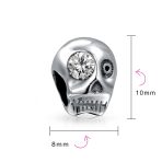 Halloween Skeleton Skull Charm Bead with CZ Eye Sterling Silver for Bracelet - Image 3