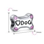 Sterling Silver Dog Bone Pink CZ Heart Charm Bead Bracelet Puppy Pet Theme - Image 3