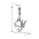 Princess Heart Crown Ring Pink Crystal Dangle Charm Bead for European Bracelet - Image 4