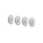 Set of 4 White Crystal Spacer Charm Bead .925 Sterling Silver Core