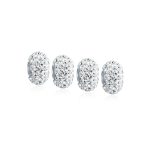 Set of 4 White Crystal Spacer Charm Bead .925 Sterling Silver Core
