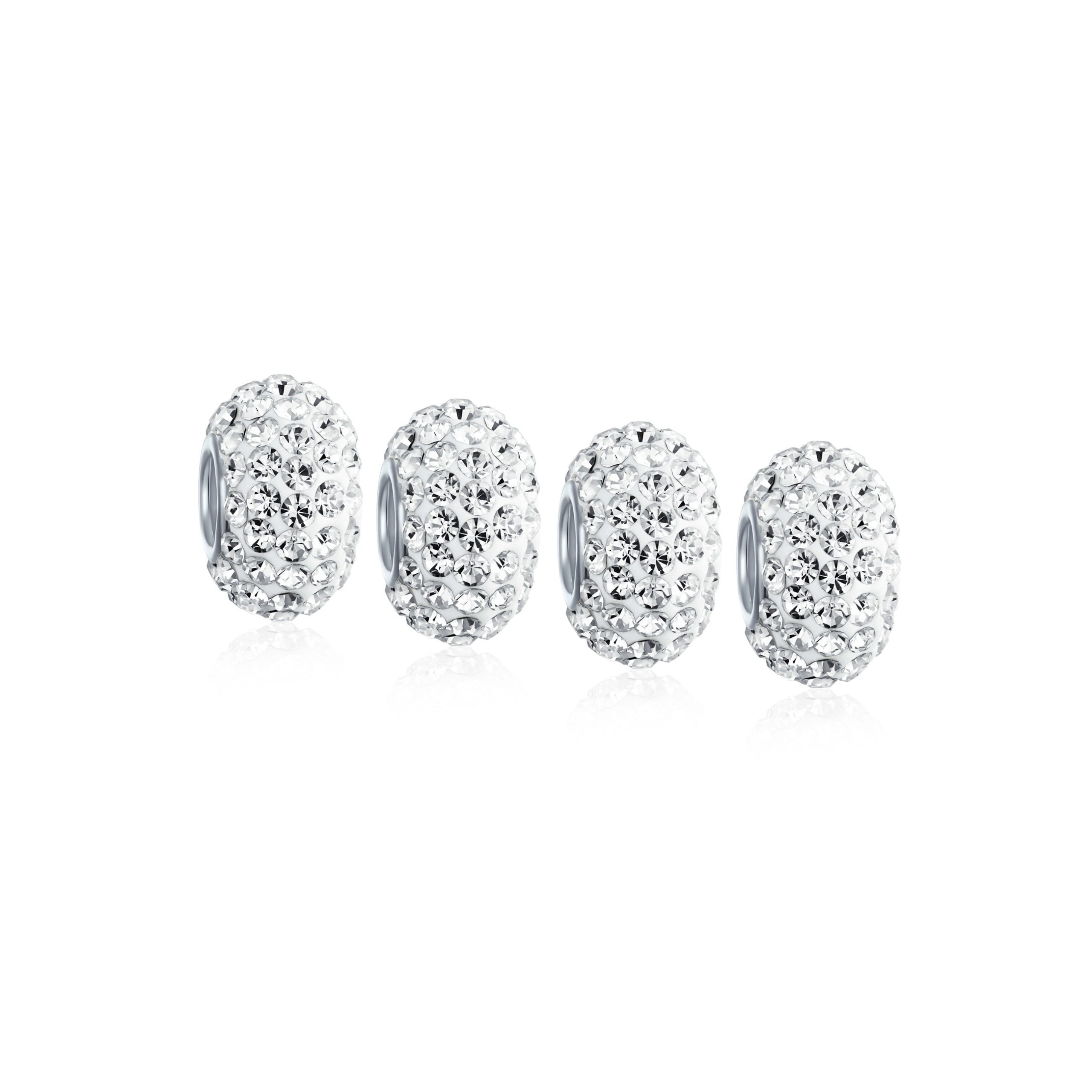 pbx-hz-04-white-set-az Set of 4 White Crystal Spacer Charm Bead .925 Sterling Silver Core - Image 1