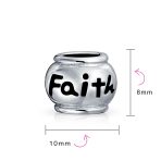 Set of 2 Word Faith & Believe Message Charm Bead Sterling Silver for Bracelet - Image 3