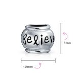 Set of 2 Word Faith & Believe Message Charm Bead Sterling Silver for Bracelet - Image 6