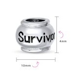 Set of 2 Ribbon Breast Cancer Survivor Message Dangle Charm Bead Silver - Image 4