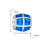 Created Blue Opal Inlay Barrel Charm Bead .925 Sterling Silver For Bracelet - Image 3