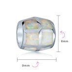 Created White Opal Inlay Barrel Charm Bead .925 Sterling Silver For Bracelet - Image 3