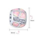 Geometric CZ Pink Opal Charm Bead Sterling Silver for European Bracelets - Image 3