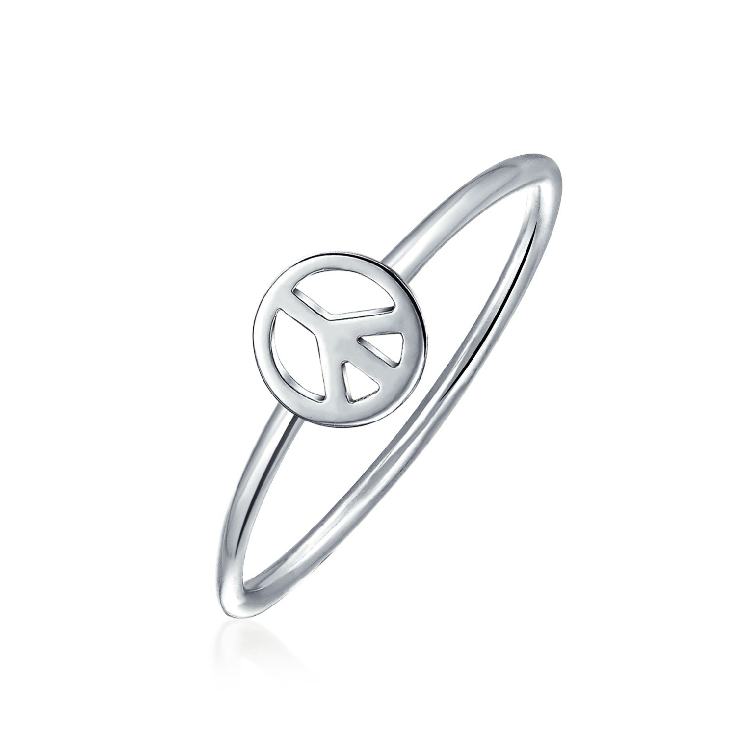 peace-out-sign-silver-ring_pfs-11-3698 Minimalist Sterling Silver Ring Stackable Midi Knuckle Band with Peace Sign - Image 1