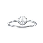Minimalist Sterling Silver Ring Stackable Midi Knuckle Band with Peace Sign - Image 2