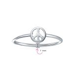 Minimalist Sterling Silver Ring Stackable Midi Knuckle Band with Peace Sign - Image 3
