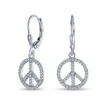 Rose Gold Dangle Chandelier Earrings with Peace Sign & CZ Pave Sterling Silver