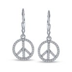 Rose Gold Dangle Chandelier Earrings with Peace Sign & CZ Pave Sterling Silver - Image 3