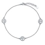 Multi CZ Peace Sign Anklet Ankle Bracelet Sterling Silver 9-10 Inch