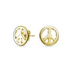 Peace Symbol Pendant Charm Necklace and Earring Set Gold Plated Sterling Silver - Image 3