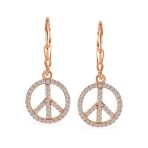 Rose Gold Dangle Chandelier Earrings with Peace Sign & CZ Pave Sterling Silver - Image 4