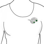 Classic Vintage Brooch Pin with CZ Peacock Feather and Green Emerald Teardrop - Image 3