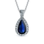 5CT Solitaire Teardrop Halo Cubic Zirconia CZ Pendant Necklace Silver Plated - Image 2