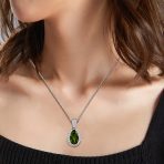 5CT Solitaire Teardrop Halo Cubic Zirconia CZ Pendant Necklace Silver Plated - Image 32