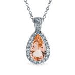 5CT Solitaire Teardrop Halo Cubic Zirconia CZ Pendant Necklace Silver Plated - Image 3