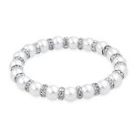 White Pink Black Simulated Pearl Stretch Bracelet with Crystal Rondelle Spacers - Image 2